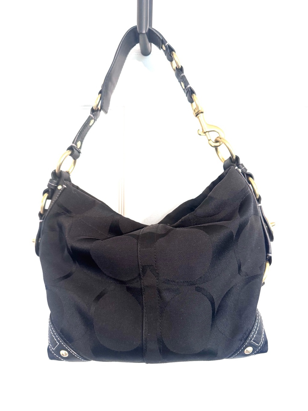 Vintage Y2K Coach Carly Black Shoulder Bag with Signature C Jacquard Pattern